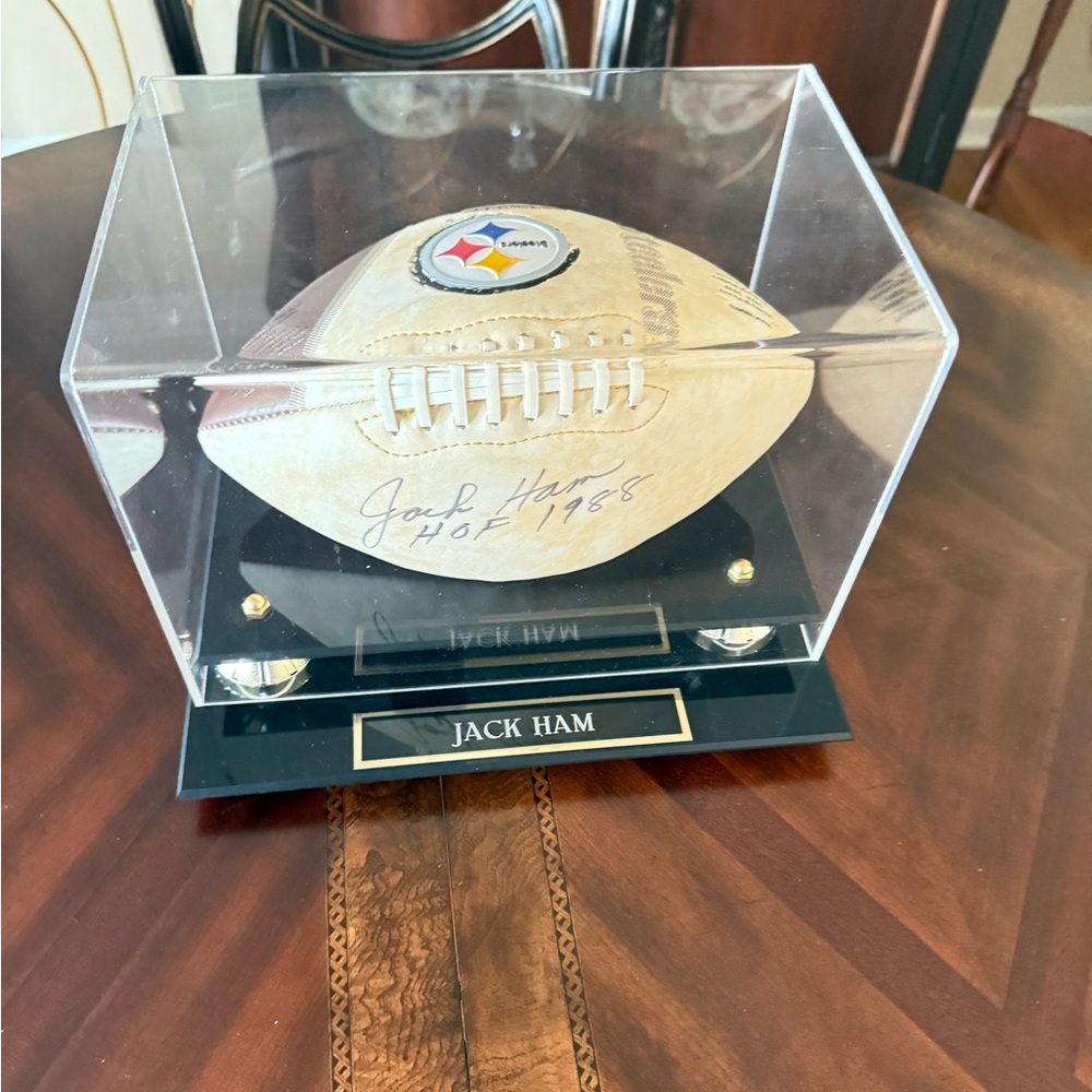 Autographed Jack Ham HOF 1988 Football in Display Case
